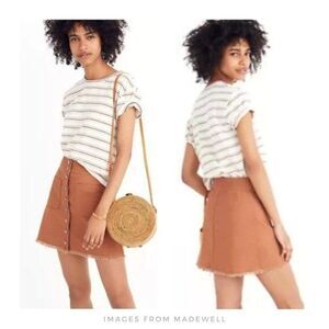 Madewell Brunt Sienna Brown High-Waist Snap Button Mini Skirt Edge Hem Size 0